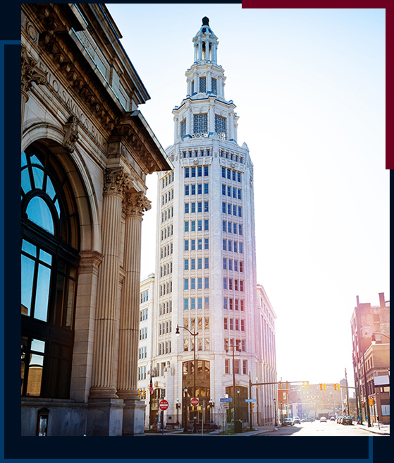 Huron street in Buffalo towards the Electric Tower